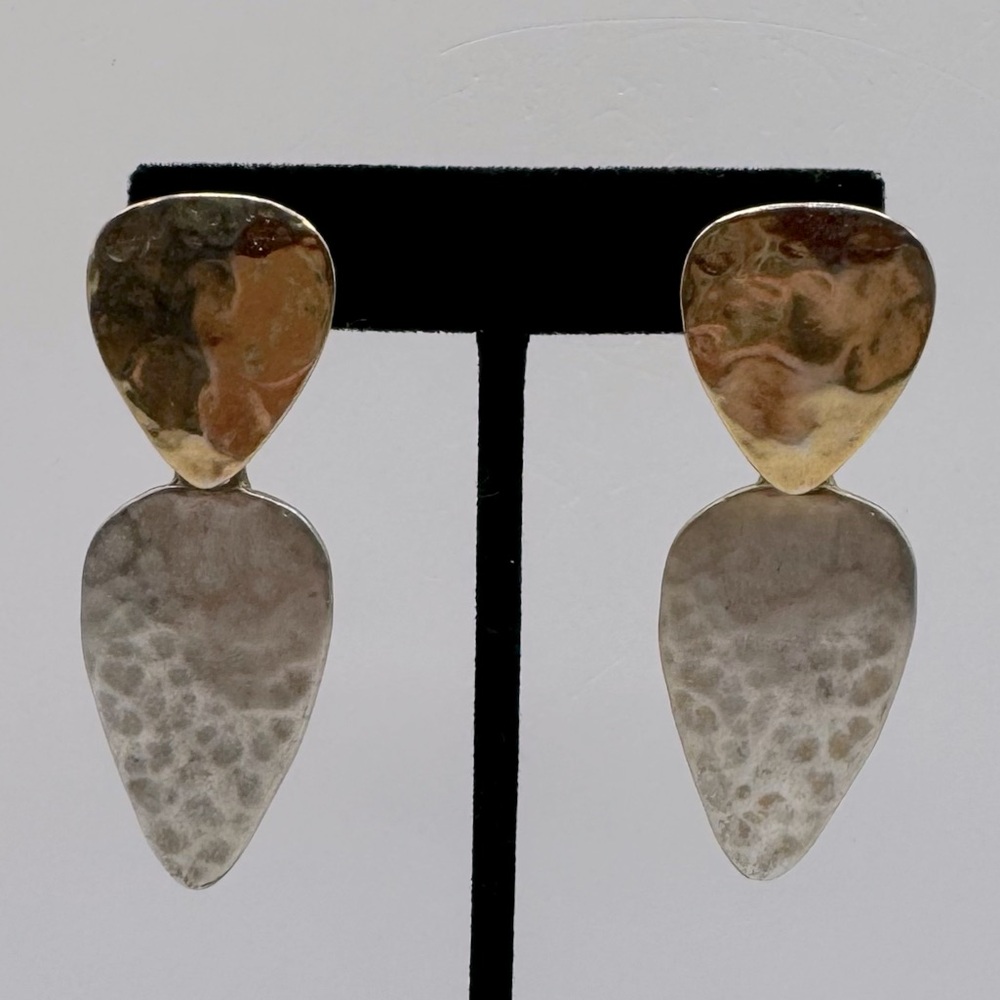 VINTAGE Gold & Silver Tone Hammered Statement Earrings